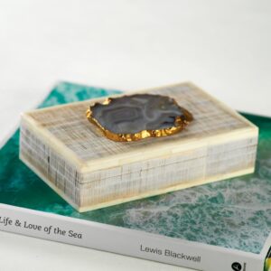 Chiseled Mangowood & Bone Storage Box with Agate Stone