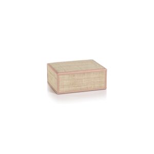 Pink Natural Fiber Raffia Storage Box with Leather Trim