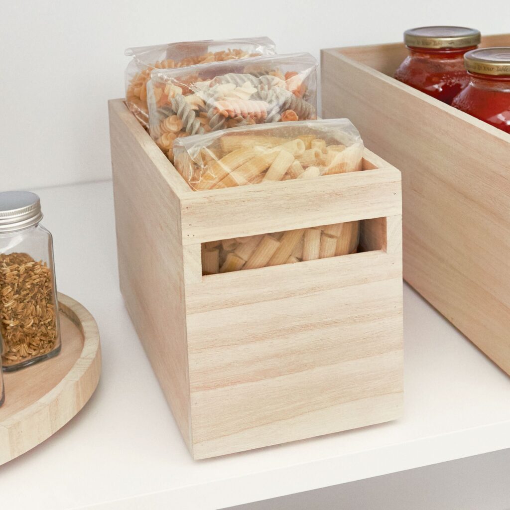 Wooden Pantry Storage Bin With Handle- Tall Rectangular